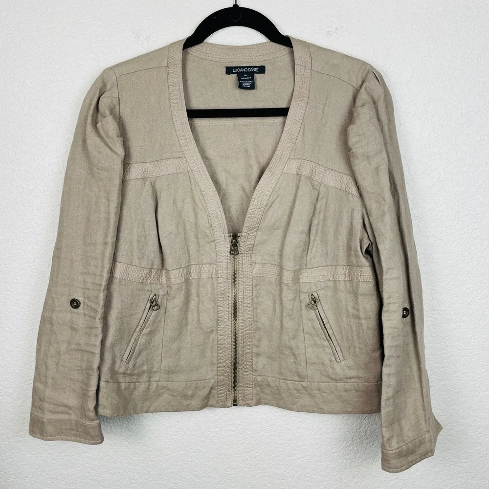 Luciano Dante Jacket Womens XL Linen Roll‎ Tab Sleeves Lagenlook Beachy Coastal